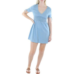 Bar III Women's Size Medium Blue Chambray Short Sleeve Summer Mini Dress NWT